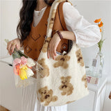 Cashmere Shoulder Bag Soft Plush Bear Tote