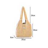 Plush Checked Shoulder Bag Large Capacity Tote Shopping Bags Soft Handbag