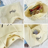 Large Capacity Women's Shoulder Bag College Style Cotton Canvas Handbag