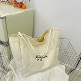 Large Capacity Women's Shoulder Bag College Style Cotton Canvas Handbag