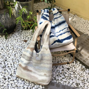 Winter Plush Shoulder Bag Women's Large Capacity Tote Stripe Ink Pattern Fluffy