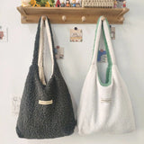 Winter Women Plush Shoulder Bags Solid Casual Tote Girls Handbag