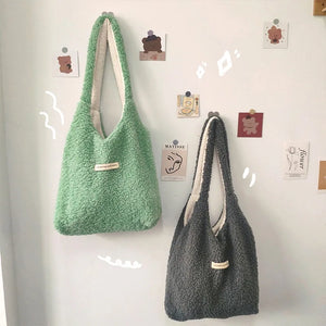 Winter Women Plush Shoulder Bags Solid Casual Tote Girls Handbag