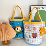 Woman's Cartoon Bucket Tote Bag Large Capacity Handbag Canvas Bento Bags