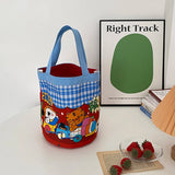 Woman's Cartoon Bucket Tote Bag Large Capacity Handbag Canvas Bento Bags