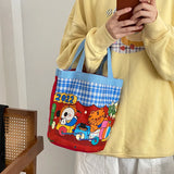 Woman's Cartoon Bucket Tote Bag Large Capacity Handbag Canvas Bento Bags
