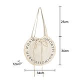 Women's Letter Canvas Round Shoulder Bag Large Capacity Casual Handbag