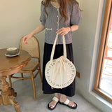 Women's Letter Canvas Round Shoulder Bag Large Capacity Casual Handbag