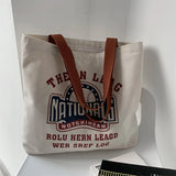 Letters Print Canvas Shopping Bag for Women Eco Handbag Tote