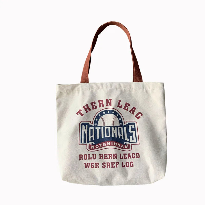 Letters Print Canvas Shopping Bag for Women Eco Handbag Tote