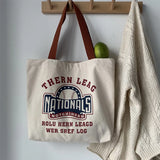 Letters Print Canvas Shopping Bag for Women Eco Handbag Tote