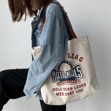 Letters Print Canvas Shopping Bag for Women Eco Handbag Tote