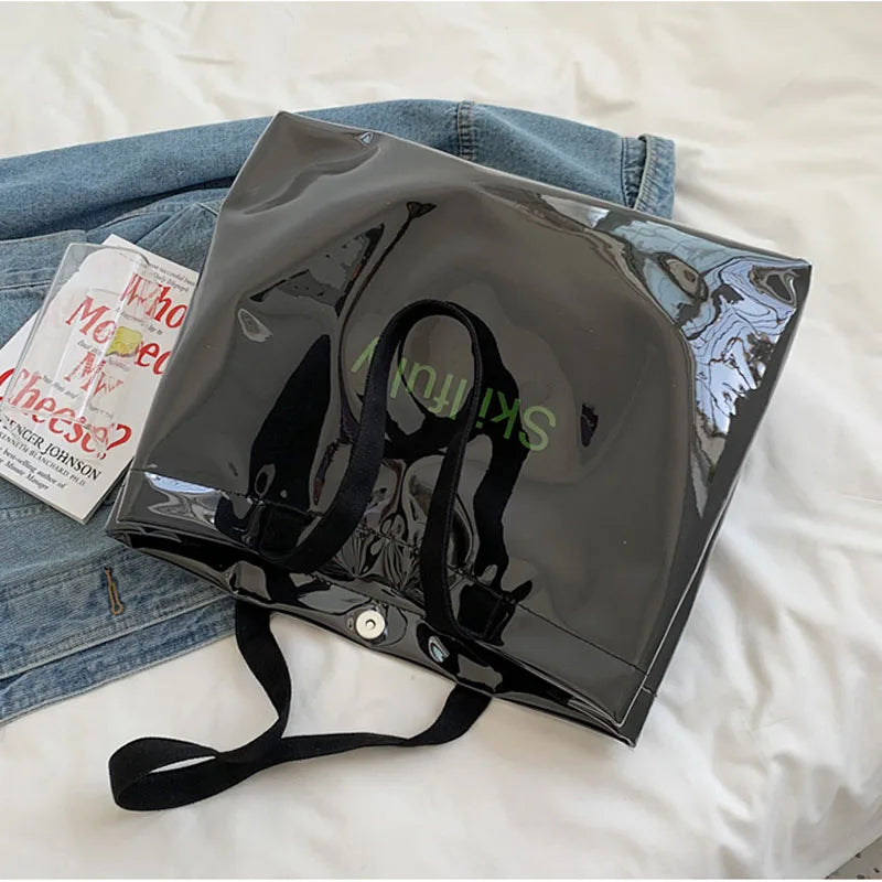 Women Canvas Shoulder Bag Transparent PVC Handbag Waterproof