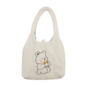 Canvas Tote Purse Shoulder Bag Bear Embroider Handbag