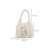 Canvas Tote Purse Shoulder Bag Bear Embroider Handbag