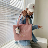 Women Corduroy Handbag Canvas Shoulder Bag Large Capacity Bear Tote Female Bags