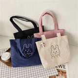 Women Corduroy Handbag Canvas Shoulder Bag Large Capacity Bear Tote Female Bags