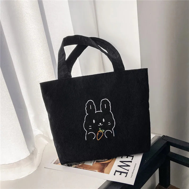 Women Corduroy Handbag Canvas Shoulder Bag Large Capacity Bear Tote Female Bags