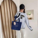Women Corduroy Handbag Canvas Shoulder Bag Large Capacity Bear Tote Female Bags