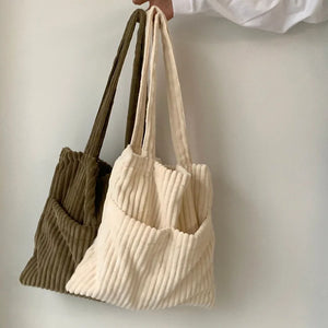 Women Corduroy Shoulder Bag Large Capacity Casual Totes Handbag