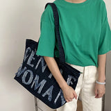 Women Cowboy Shoulder Bag Tote Bags Large Capacity Canvas Shopping Bag