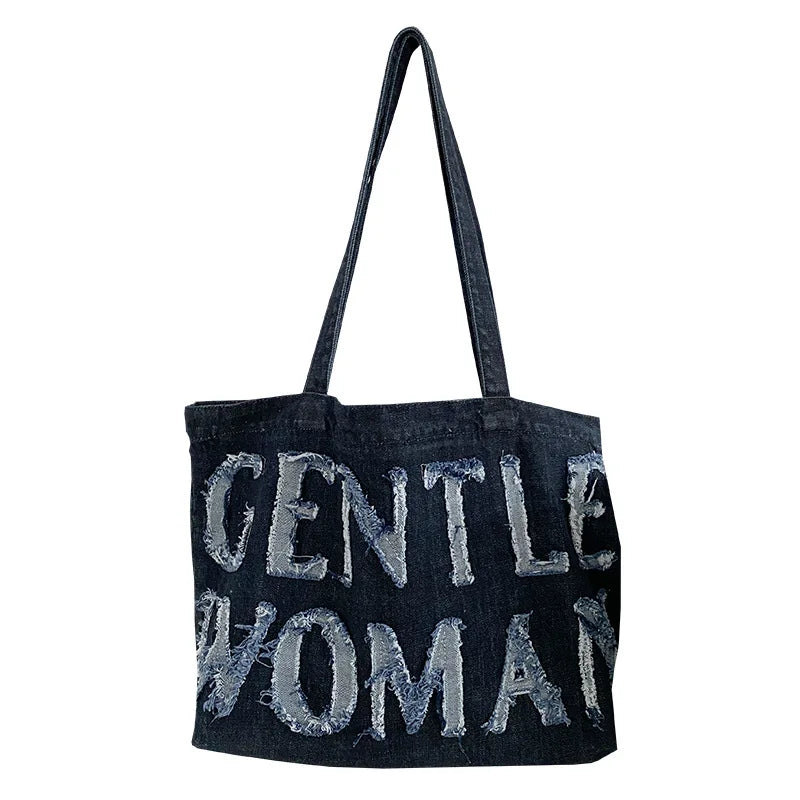 Women Cowboy Shoulder Bag Tote Bags Large Capacity Canvas Shopping Bag