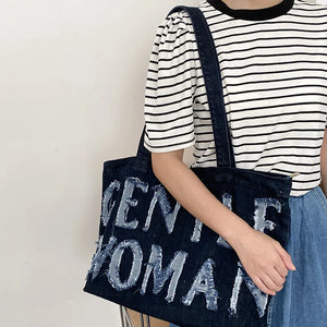 Women Cowboy Shoulder Bag Tote Bags Large Capacity Canvas Shopping Bag