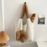Plush Winter Shoulder Bag Large Tote Satchel Purse Lambs Wool Shopping Bags