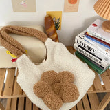 Plush Winter Shoulder Bag Large Tote Satchel Purse Lambs Wool Shopping Bags
