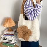 Plush Winter Shoulder Bag Large Tote Satchel Purse Lambs Wool Shopping Bags