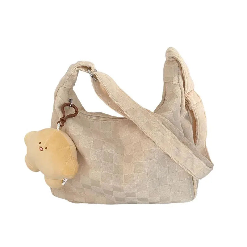 Plaid Shoulder Bag Large Capacity Soft Cloth Crossbody Bag