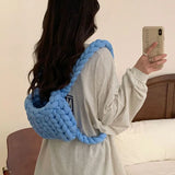 Women Wool Knitted Backpack Crochet Handbag Shoulder Purse Candy Bag