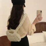 Women Wool Knitted Backpack Crochet Handbag Shoulder Purse Candy Bag