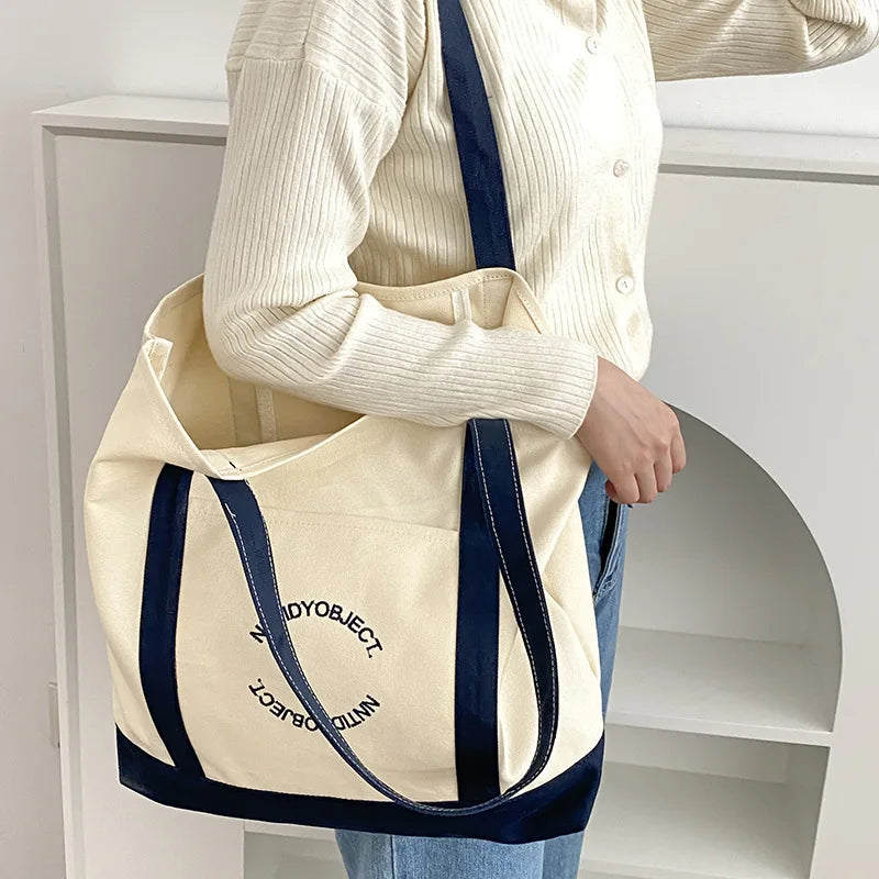 Women Handbag Letter Printing Shoulder Bag Cotton Tote Shopping Canvas Bags