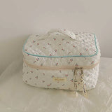 Quilted Cotton Makeup Bag Floral Cosmetic Pouch Portable Travel Beauty Case