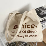 Striped Cotton Canvas Tote Bag Letter Printing Handbag