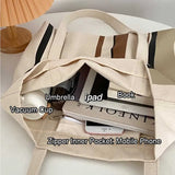 Striped Cotton Canvas Tote Bag Letter Printing Handbag