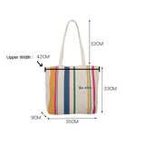 Striped Cotton Canvas Tote Bag Letter Printing Handbag