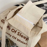Striped Cotton Canvas Tote Bag Letter Printing Handbag