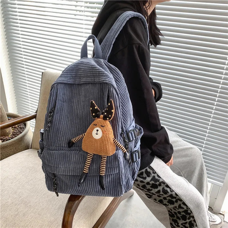 Corduroy Women's Backpack for School Girls