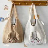 Women's Rabbit Shoulder Bag Plush Tote Embroidered Handbag
