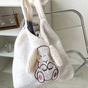 Women's Rabbit Shoulder Bag Plush Tote Embroidered Handbag