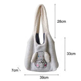 Women's Rabbit Shoulder Bag Plush Tote Embroidered Handbag