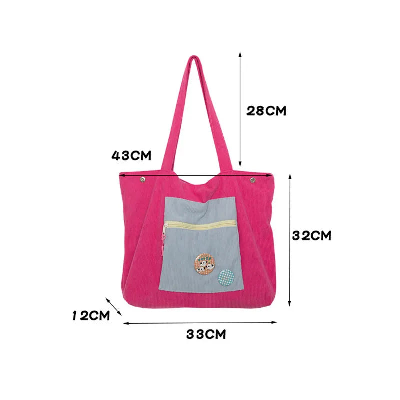 Women's Corduroy Grocery Shoulder Bag Shopper Handbag Large Tote Bags