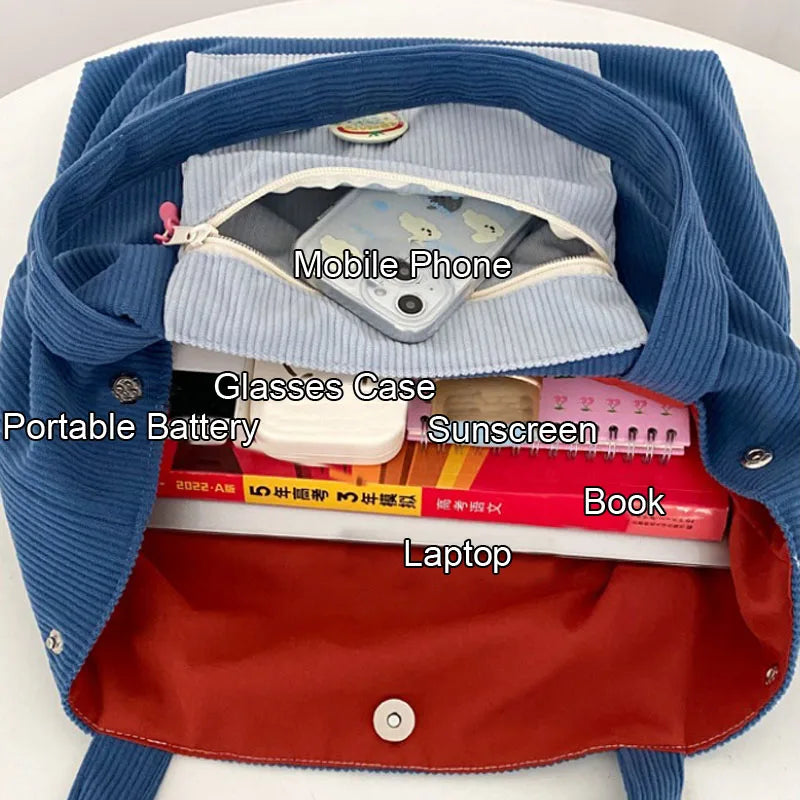 Women's Corduroy Grocery Shoulder Bag Shopper Handbag Large Tote Bags