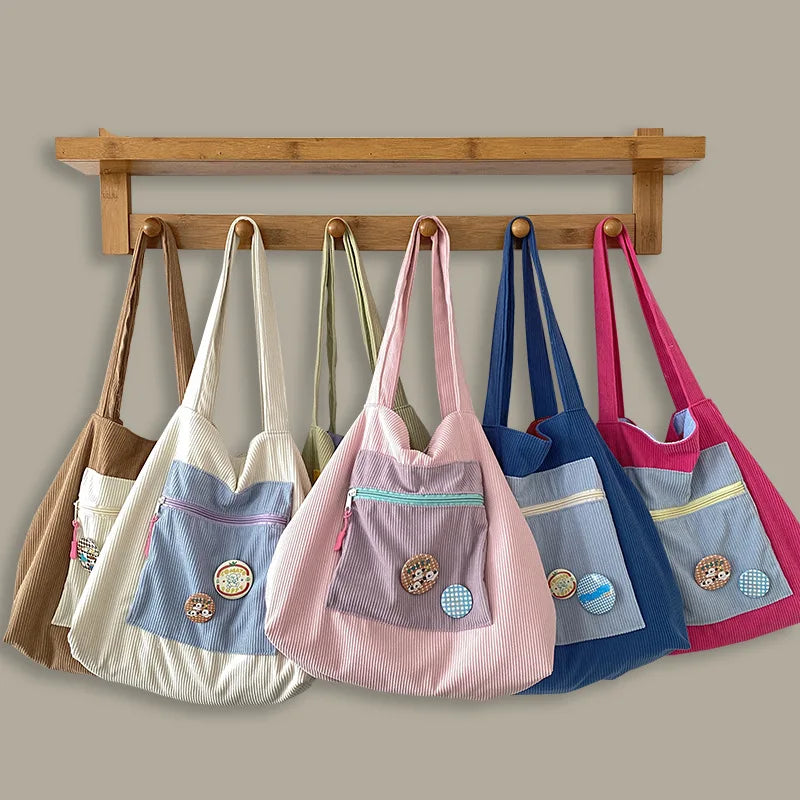 Women's Corduroy Grocery Shoulder Bag Shopper Handbag Large Tote Bags