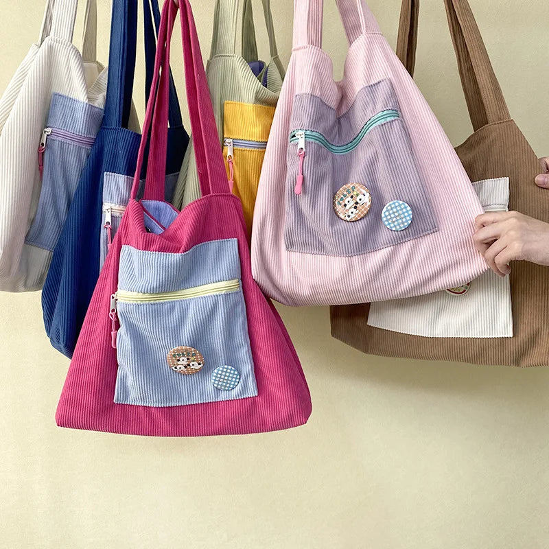 Women's Corduroy Grocery Shoulder Bag Shopper Handbag Large Tote Bags