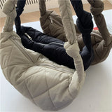 Large Capacity Nylon Shoulder Bag Vintage Tote Handbag with Zipper