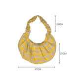 Yellow Checkered Handbag Ruched Handle Purse With Zipper