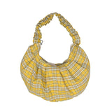 Yellow Checkered Handbag Ruched Handle Purse With Zipper